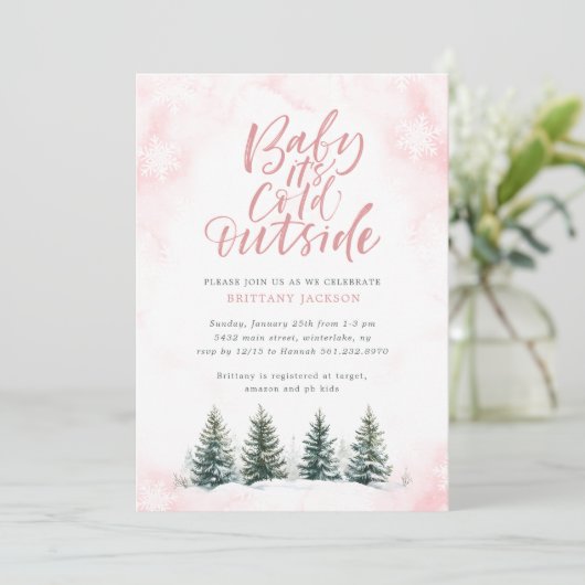 Baby het is koud buiten meisje winter Baby shower Kaart (Staand voorkant)