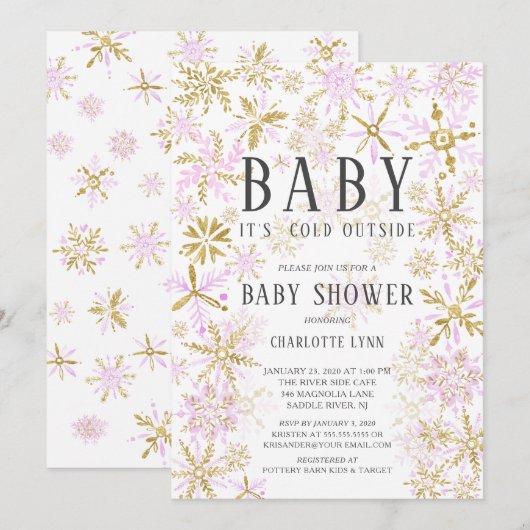 Baby Het is koud buiten meisjes Baby shower Kaart (Voorkant / Achterkant)