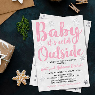 Baby het is koud buiten Meisjes Winter Babyborrel Folie Uitnodiging