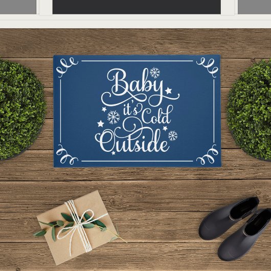 Baby het is koud buiten Navy Blauwe Script Vakanti Deurmat