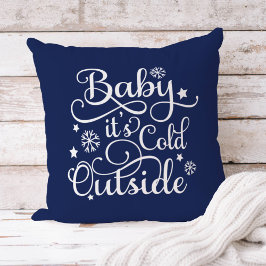 Baby het is koud buiten Navy Blauwe Script Vakanti Kussen