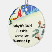 Baby het is koud buiten op een keramisch ornament (Links)