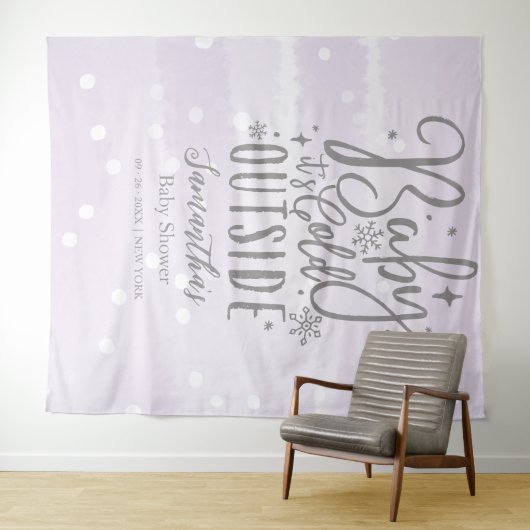 Baby Het is koud buiten Paarse Baby shower achterg Wandkleed (In Situ (horizontaal))