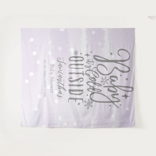 Baby Het is koud buiten Paarse Baby shower achterg Wandkleed (Voorkant (horizontaal))