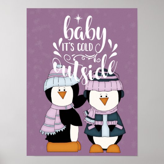 Baby Het is koud buiten Paarse en blauwe pinguïns Poster (Voorkant)