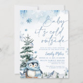 Baby het is koud buiten, Penguin Blue baby shower Kaart (Voorkant)