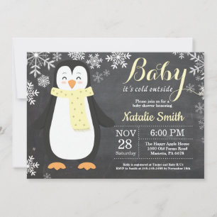 Baby het is koud buiten Pinguïn Gele Baby Shower Kaart