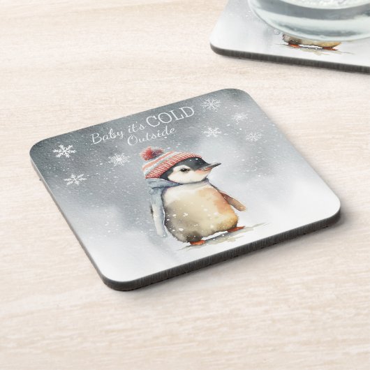 Baby Het is koud buiten pinguïn vakantie Bier Onderzetter (Linkerzijde)