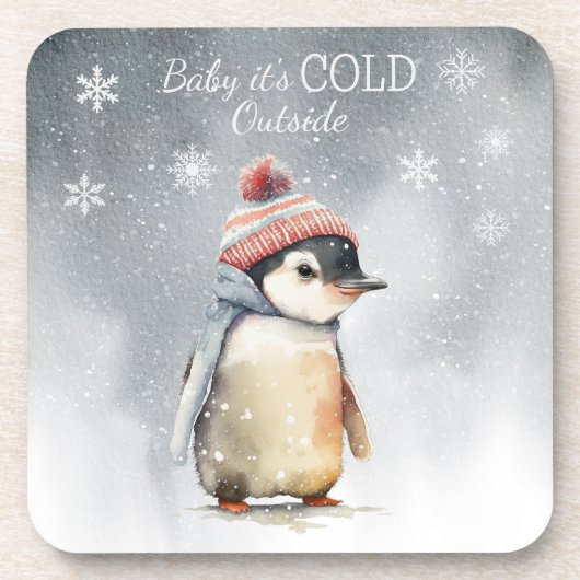 Baby Het is koud buiten pinguïn vakantie Bier Onderzetter (Voorkant)