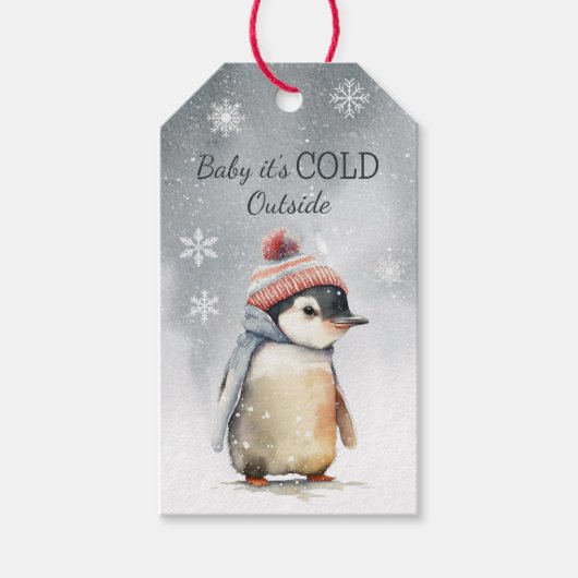 Baby Het is koud buiten pinguïn vakantie Cadeaulabel (Voorkant)