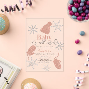 Baby Het is koud buiten Pink Beanie Baby shower Acryl Uitnodigingen