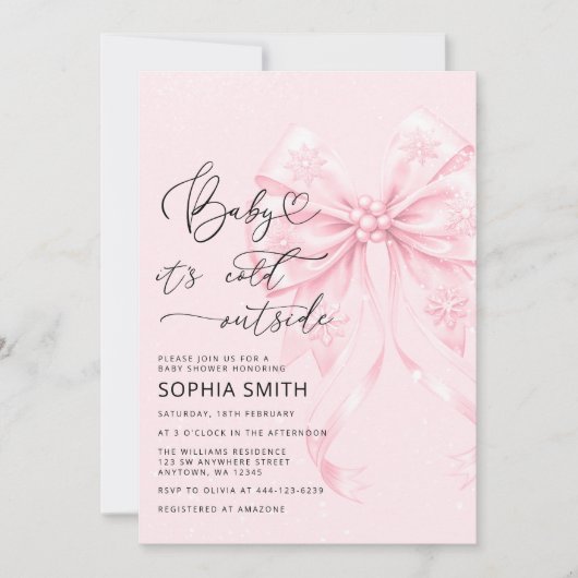 Baby het is koud buiten Pink Bow Baby shower Kaart (Voorkant)