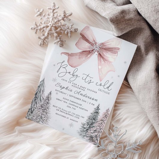Baby Het is koud buiten Pink Bow Baby shower Kaart