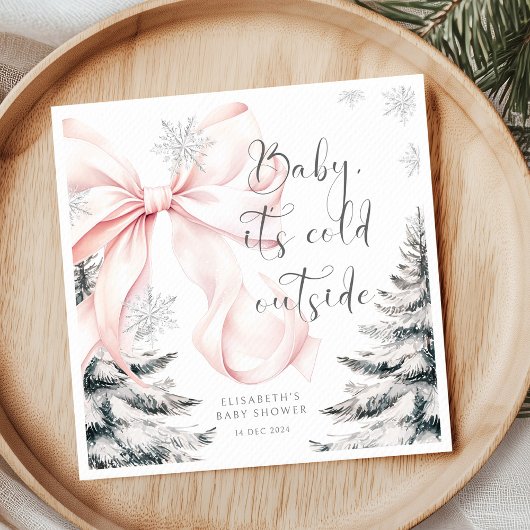 Baby Het is koud buiten Pink Bow Baby shower Servet