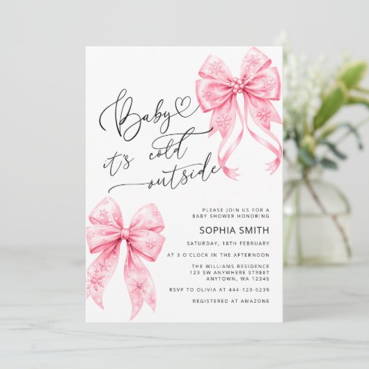 Baby Het is koud buiten Pink Bows Girl Baby shower Kaart (Staand voorkant)