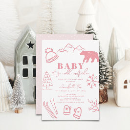 Baby Het is koud buiten Pink Girl Ski Baby shower Kaart