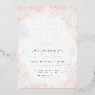 Baby het is koud buiten Pink Silver Baby shower Folie Uitnodiging