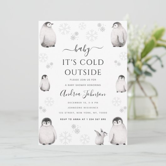 Baby Het is koud buiten potlood Penguin Baby showe Kaart (Staand voorkant)
