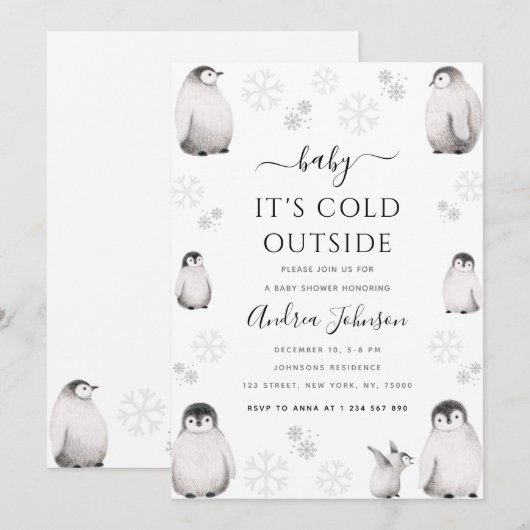 Baby Het is koud buiten potlood Penguin Baby showe Kaart (Voorkant / Achterkant)