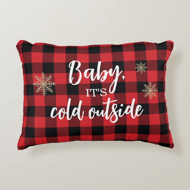 Baby Het is koud buiten Red Plaid Accent Kussen (Voorkant)