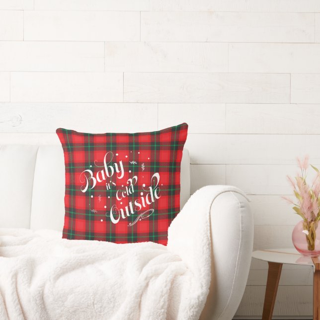 Baby het is 'koud Buiten Red Plaid Vakantie Modern Kussen (Bank)