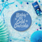 Baby Het is koud buiten Retro Blue Frozen Christma Papieren Bordje (Feest)