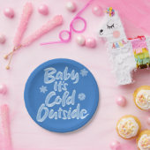 Baby Het is koud buiten Retro Blue Frozen Christma Papieren Bordje (Feest)