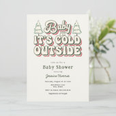 Baby Het is koud buiten Retro Winter Baby shower Kaart (Staand voorkant)