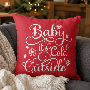 Baby het is koud buiten Rode Kerst Citaat Kussen