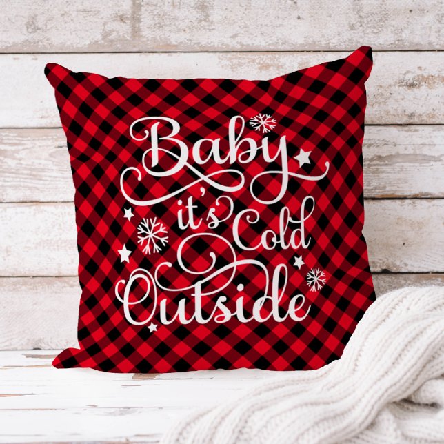 Baby het is koud buiten Rood geruit Kerstfeest Kussen (Creator heeft geüpload)