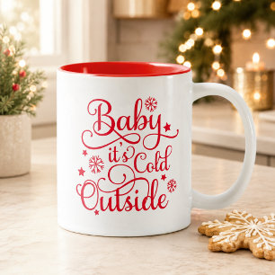 Baby het is koud buiten Rood Schrift Tweekleurige Koffiemok