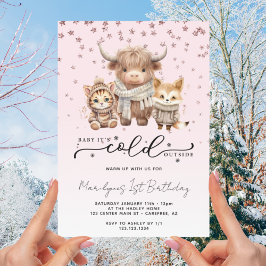 Baby Het is koud buiten roze 1e verjaardag Kaart