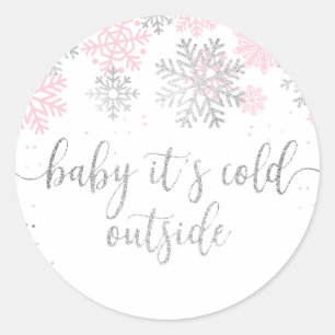 Baby Het is koud buiten roze en zilveren sneeuwvlo Ronde Sticker