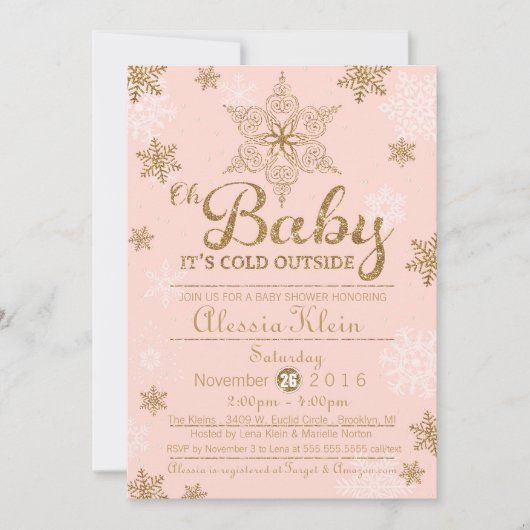 Baby Het is Koud Buiten, Roze & Gold Baby shower Kaart (Voorkant)