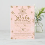 Baby Het is Koud Buiten, Roze & Gold Baby shower Kaart (Staand voorkant)