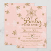 Baby Het is Koud Buiten, Roze & Gold Baby shower Kaart (Voorkant / Achterkant)
