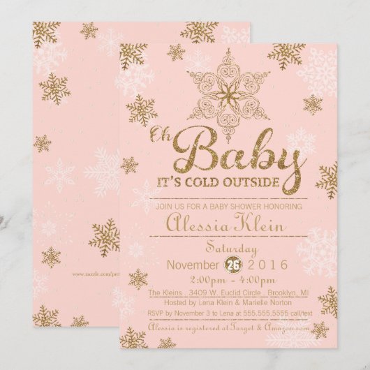 Baby Het is Koud Buiten, Roze & Gold Baby shower Kaart (Voorkant / Achterkant)