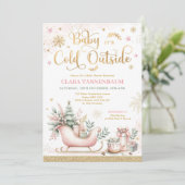 Baby Het is koud buiten roze kerst Baby shower Kaart (Staand voorkant)