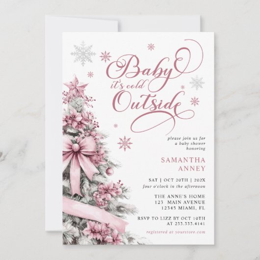 Baby het is koud buiten roze kerst Baby shower Kaart (Voorkant)