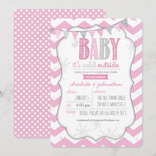 Baby Het is koud buiten roze koppels Douche Uitnod Kaart (Voorkant / Achterkant)