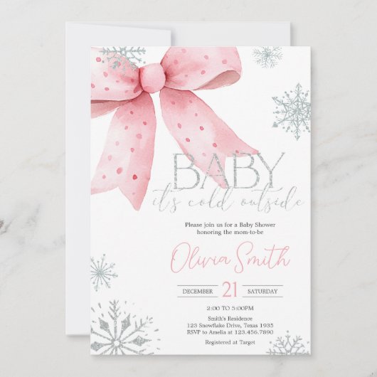Baby het is koud buiten Roze lint baby shower Kaart (Voorkant)