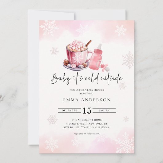 Baby Het is koud buiten roze meisje Baby shower Kaart (Voorkant)