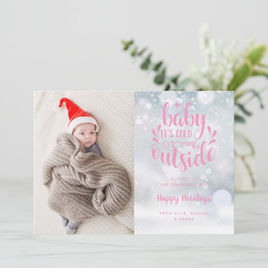 Baby het is koud buiten Roze Meisje Vakantie Geboo Aankondiging (Staand voorkant)