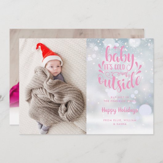 Baby het is koud buiten Roze Meisje Vakantie Geboo Aankondiging (Voorkant / Achterkant)