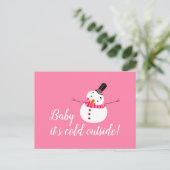 Baby Het is koud buiten, roze Snowman Briefkaart (Staand voorkant)