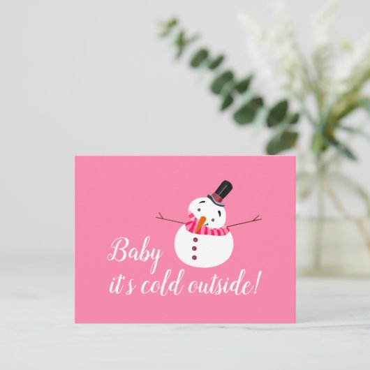 Baby Het is koud buiten, roze Snowman Briefkaart (Staand voorkant)