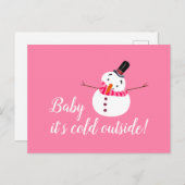 Baby Het is koud buiten, roze Snowman Briefkaart (Voorkant / Achterkant)