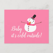 Baby Het is koud buiten, roze Snowman Briefkaart (Voorkant)