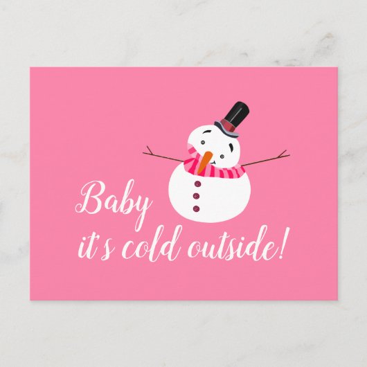 Baby Het is koud buiten, roze Snowman Briefkaart (Voorkant)