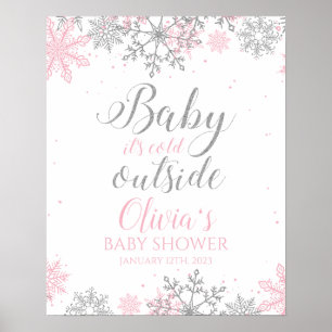 Baby Het is koud Buiten Roze Zilver Baby shower Poster